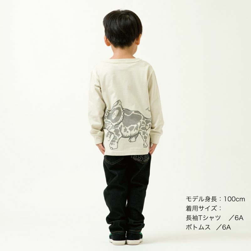長袖Tシャツ（袖口リブ）「JURAMEIRO」（ジュラ迷路）子供サイズ着用画像・後ろ