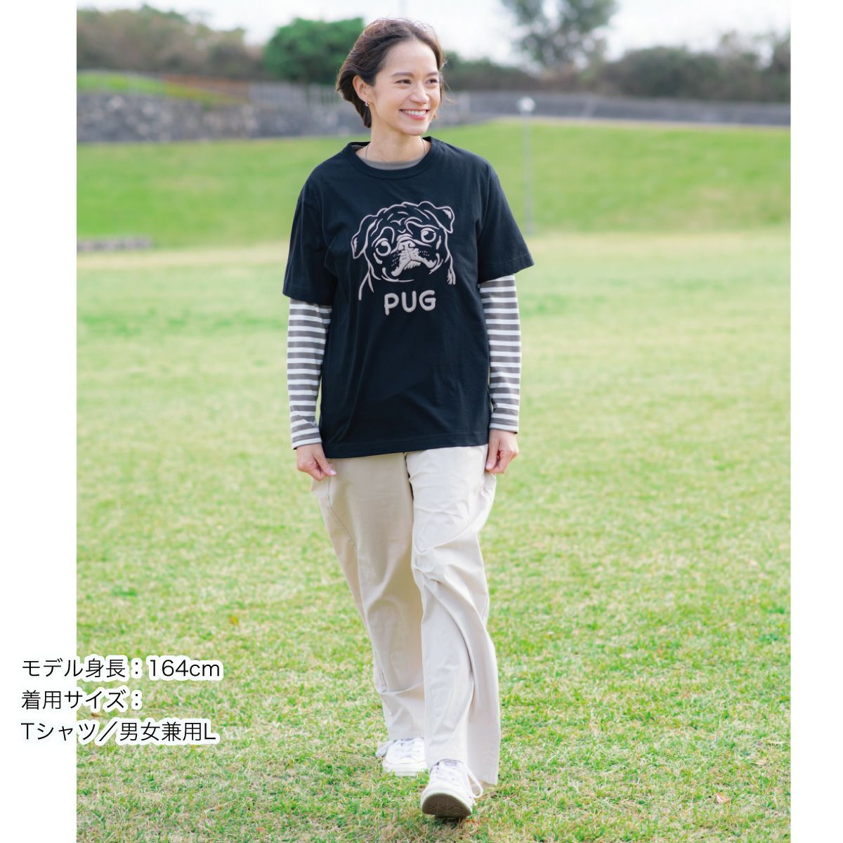 半袖Tシャツ「PUG2」（パグ2）大人サイズ着用画像