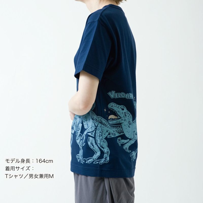 半袖Tシャツ「VELOCIRA”KIRA”PTOR」（ヴェロキラ”キラ”プトル）大人サイズ着用画像・横