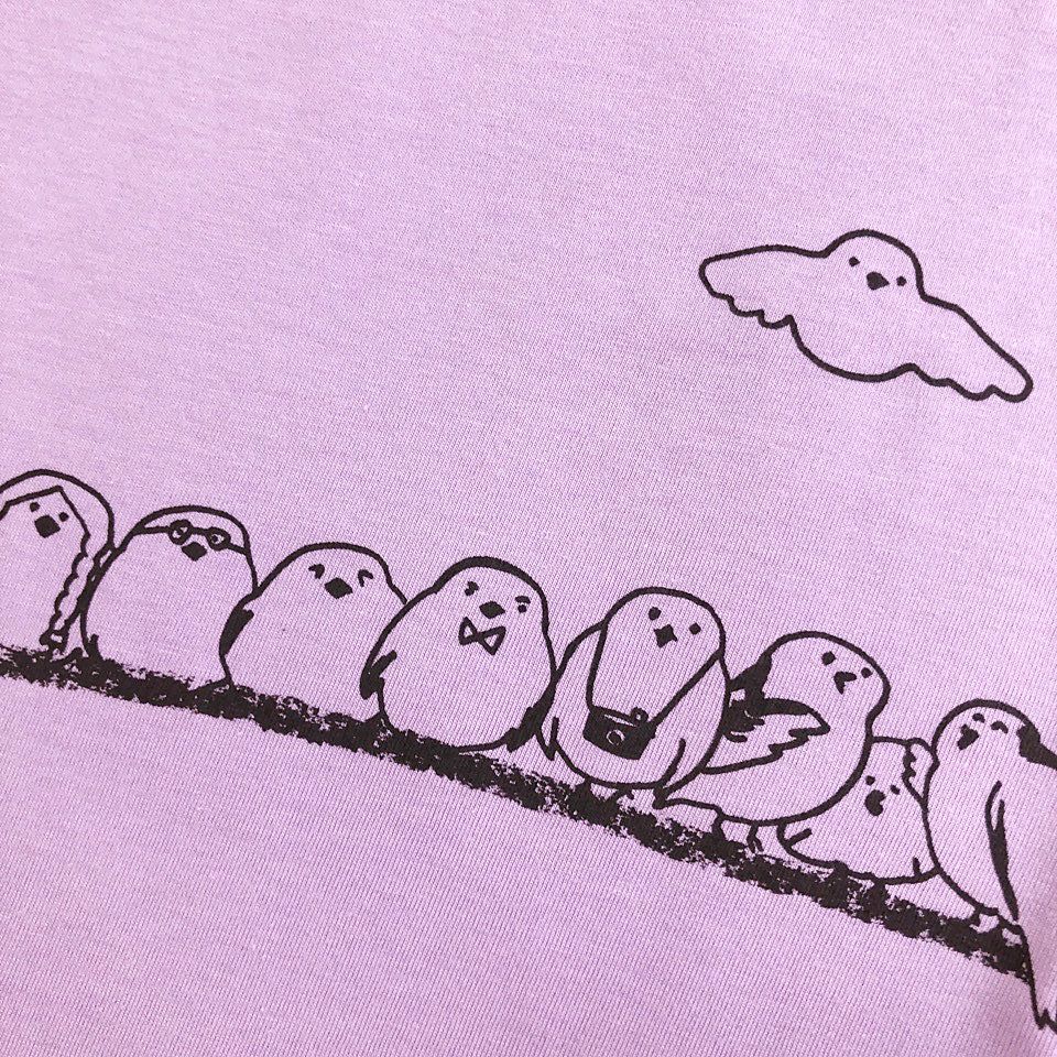 長袖Tシャツ（袖口リブ）「SHIMAENAGA」（シマエナガ）ラベンダーのフロント柄アップ