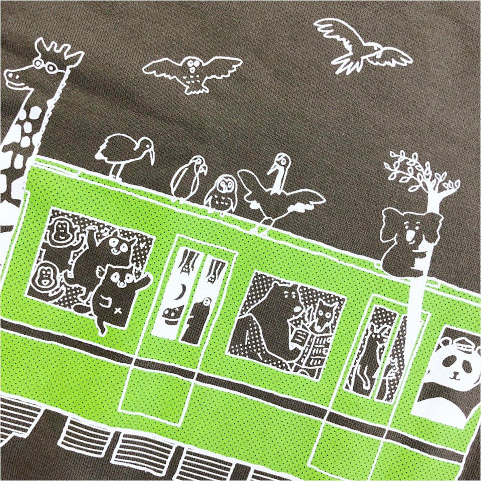 スウェット「LET’S ZOO」（レッツズー）の前デザインアップ、チャコールグレー